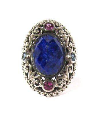 JOYA Judy Crowell Genuine LAPIS LAZULI & Rhodolite & Blue Topaz Bali Ring size 6 - Image 1 of 4