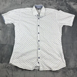 Jared Lang Men’s Medium Shirt White Blue Dot Stripe Short Sleeve Casual Floral - Picture 1 of 13