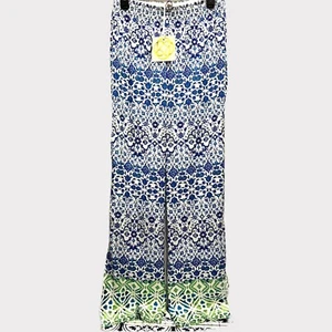 NEW Etcetera Pants Womens 2 Blue Green Silky Flowy Boho Beach Cruise et cetera - Picture 1 of 12