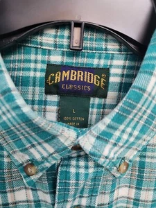 VTG Cambridge Classics Men's Flannel Shirt Size L Long Sleeve Button Down/ Green - Picture 1 of 7