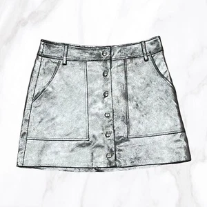 NWOT FRAME Women's 100% Lambskin Metallic Button Up Mini Skirt, Size 25 - Picture 1 of 5
