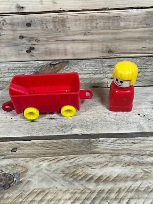 2x Lego Duplo Red Yellow Girl Figure & Wagon Wheel Cart Block Building Part Set - Image 1 of 4