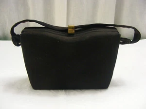 Vintage Small Black Silk Purse Handbag Brass Closure - Picture 1 of 8