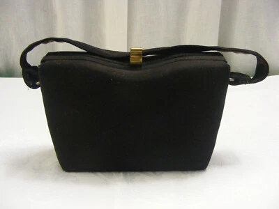 Vintage Small Black Silk Purse Handbag Brass Closure - Image 1 of 4