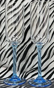 2 American Stemware PENTHOUSE SAPPHIRE Flutes w/Blue (Ridged) Stem & Blue Base - Picture 1 of 4