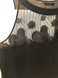 HANRO of Switzerland Lacey Sleveless Top BLACK w/ Lace Ultra Soft M, Women's
