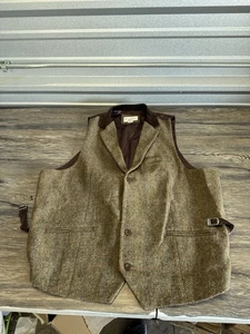 Tweed Vest Wool Herringbone Mens Western Cowboy Formal Casual Vests Sz 46 - Picture 1 of 8