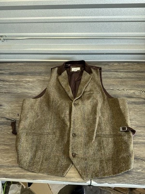 Tweed Vest Wool Herringbone Mens Western Cowboy Formal Casual Vests Sz 46 - Image 1 of 4
