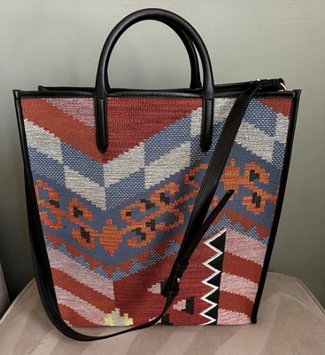 Smythson Bond Street RARE Kilim Jacquard & Leather Crossbody Shoulder Tote Bag  - Bild 1 von 4