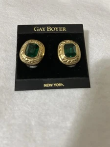 Vintage GAY BOYER New York Faux Emerald Earrings - Picture 1 of 3