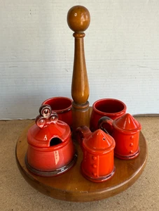 Vtg Metlox Poppytrail Red Rooster Condiment Lazy Susan Mid Century Kitchen - Picture 1 of 4