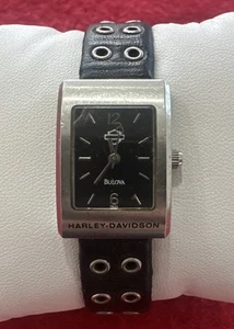 Harley-Davidson Women's Bulova Leather Band Silver Tone WristWatch New Battery - Picture 1 of 17