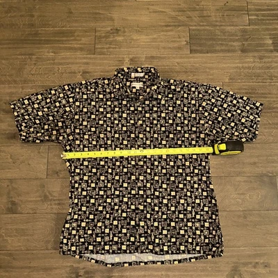 Pierre Cardin Black Geometric Print Short Sleeve Button Up Shirt Mens Vintage L - Image 1 of 4