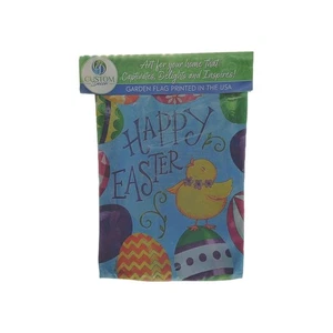 Custom Decor Happy Easter Garden Flag Chick Eggs Spring Outdoor Banner USA Made - Picture 1 of 4