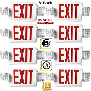 Señales de salida rojas de 8 piezas con luces de emergencia, listadas por UL, AC 120/277V, combo de señales de salida - Imagen 1 de 22