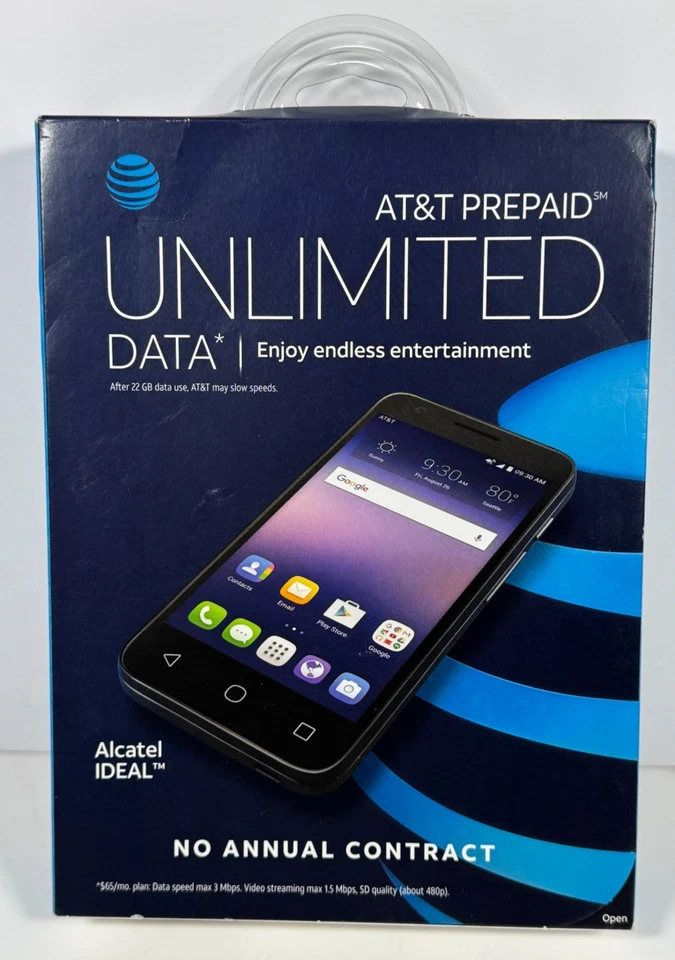 AT&T Prepaid Alcatel IDEAL 4.5" 8GB 4G LTE Smartphone Slate Blue - NEW/SEALED - Image 1 of 4