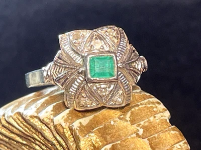ANILLO ANTIGUO ORO 17-18K ESMERALDA Y DIAMANTES PIEDRAS PRECIOSAS NATURALES ART DECO Foto 1 de 4