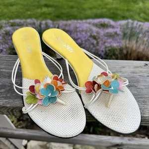 Vtg 90s Y2K Sam & Libby Kitten Heel Sandals Shoes Flowers Accents 37 Italy - Picture 1 of 16