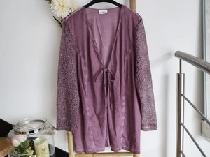 XXL 48 Mia Moda Strickjacke Cardigan lila beere Jacke Shirtjacke Bindeband - Bild 1 von 6
