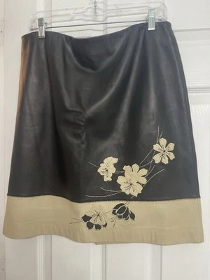 ROPA REAL Mujer Falda 12 Cuero Genuino Marrón/Bronceado Floral Foto 1 de 4