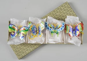 Cloisonne emaillierte Schmetterling Ornamente 4er Set mit Box bunt hängend - Bild 1 von 9