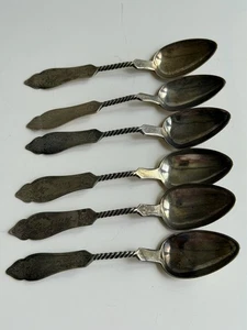 Set Of 6 Antique Duhme & Co. Sterling Silver Monogram Twisted Teaspoon 5.5” 110g - Afbeelding 1 van 6