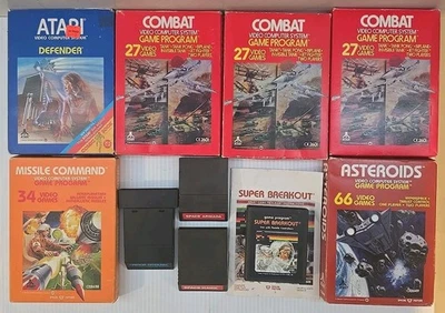 Lot of 9 Atari 2600 Games Defender, Missle Command, Asteroids, Combat, Breakout - Image 1 of 4