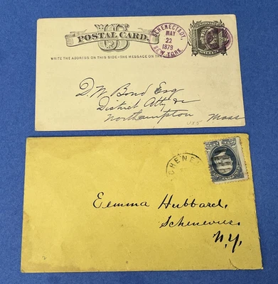 1879 SCHENECTADY NY PURPLE STAR/BLACK FANCY CANCELS ! SCHENEVUS + NORTHAMPTON MA - Image 1 of 2