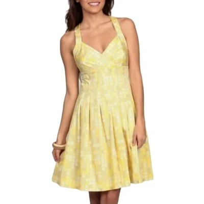 Calvin Klein Talla 8 Calce y Acampanado Plisado Amarillo Lunares Solero Algodón Popelina Foto 1 de 4