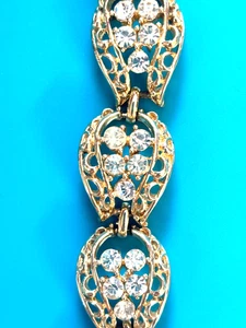 Vintage Coro goldfarben Strass filagran Gliederarmband 7 Zoll - Bild 1 von 10