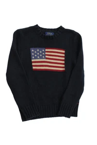 Polo Ralph Lauren Boys Cotton Long Sleeve American Flag Sweater Blue Size S/8 - Picture 1 of 5