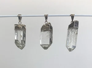 Clear Crystal Natural Gemstone Pendant Lot Of 3 Unique Shapes Clear Stone 11 - Picture 1 of 2