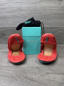 TIEKS by Gavrieli Size 7 Poppy Coral Leather Ballet Flats Foldable Slip On - Picture 1 of 9