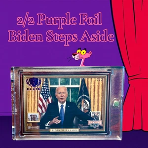 Decision 2024 BIDEN STEPS ASIDE PURPLE FOIL ELITE 2/2 Exit Stage Whatever Man - Picture 1 of 2