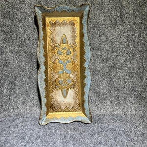 Pescarissi Fort Deco Firenze Gold And Blue Tray Handcrafted In Italy - Picture 1 of 11
