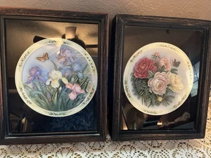 2 Piece Set 1990's Bradford Exchange Beautiful Gardens Plates by Lena Liu Framed - Picture 1 of 3