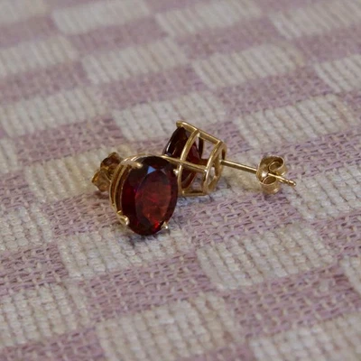 NUEVOS ARETES ORO AMARILLO 14K 9x7mm CORTE OVALADO 4,50 QUILATES RODOLITA GRANATE Foto 1 de 4