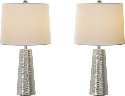 Lámparas de mesa - Juego de 2 luces de metal martillado con bases acampanadas y pantalla de tambor... Foto 1 de 4