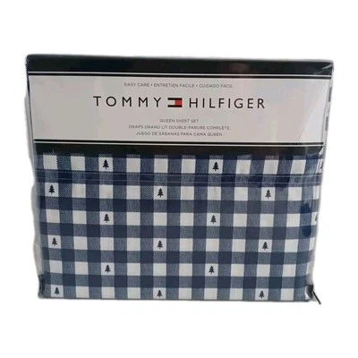 Conjunto de Lençóis Queen Tommy Hilfiger, Árvore Xadrez, Mistura de Algodão, Novo - Imagem 1 de 2