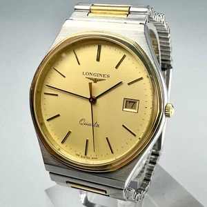 LONGINES Quarzuhr Gold Zifferblatt Bicolor Datum 34mm Vintage Herren Funktioniert - Bild 1 von 10