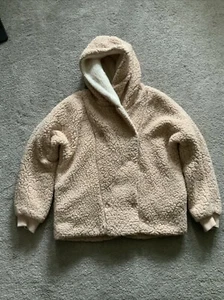 Cat & Jack Girls Sherpa Hoodie Sz M 7-8 Beige Tan Teddy Bear Knubby Snaps GUC - Picture 1 of 17