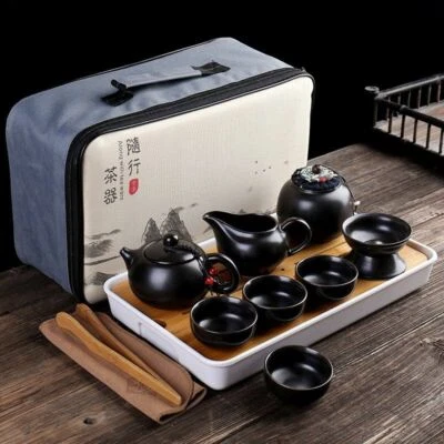 Tetera y taza portátil de cerámica china infusora para hacer té de kung fu con bolsa de viaje Foto 1 de 4