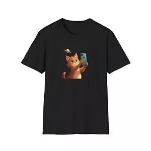 Cat Selfie Flying Saucer T-Shirt, Cute Cat, Pet Lover Gift, Funny Graphic Tee. - Picture 1 of 16