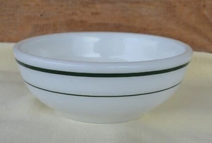 VTG 5 3/4" PYREX Double Tough Cereal Chili Bowl White w 2 Dk Green Bands - Picture 1 of 12
