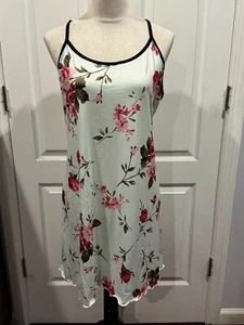 Women Lt Mint w/Red Floral Print Strap Nightgown Sz XL 30"L x 19"W - Picture 1 of 4