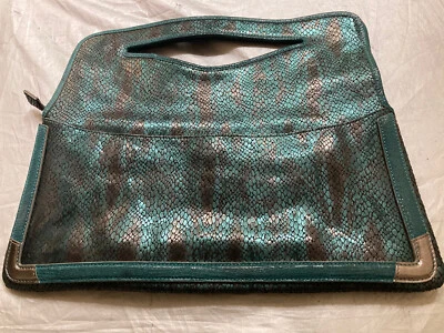 Bolso de mano largo de cuero de serpiente metálico negro verde esmeralda Heritage Foto 1 de 4
