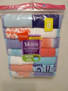 Hanes Girls Value Pack 14 Pair Bikini Underwear Tagless Size 8 Bright Colors - Picture 1 of 8