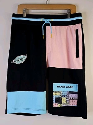 复古 Blac Leaf 短裤男式大码拼色拉链口袋抽绳  — 第 1/4 张图片