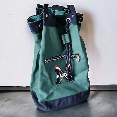 NAUTICA Sailor Seaman Sling Bag Green Nautical Heavy Canvas Draw String Vintage - Image 1 of 4