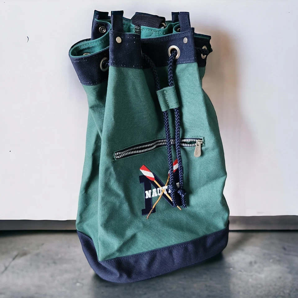 NAUTICA Sailor Seaman 吊袋绿色航海重型帆布拉绳复古 — 第 1/4 张图片